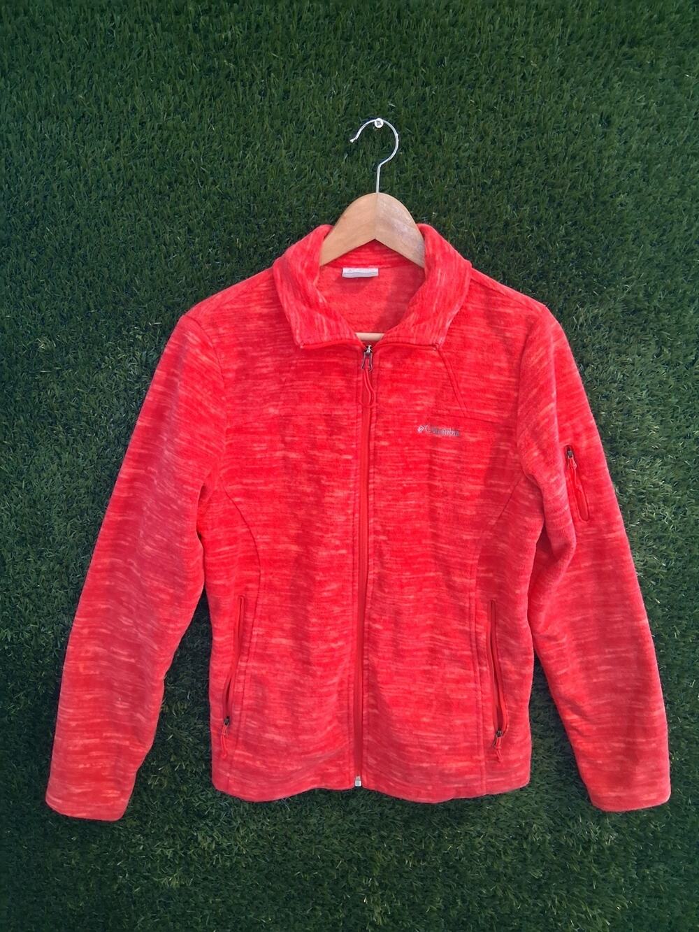 Columbia Women's M Fast Trek Printed Fleece Jacket Full Zip Coral Heather Pink